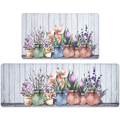 Spring Kitchen Mats for Floor 2 Piece, Spring Watercolor Floral Kitchen ...