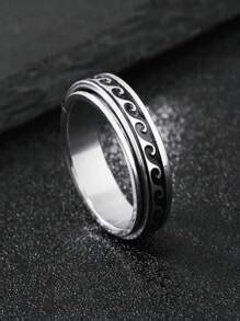 Anxiety Ring Vintage Ukiyo-E Water Wave Pattern Stainless Steel Men's ...
