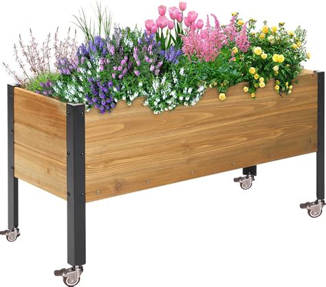 Amazon.com: OIPRTGFJ Wood Rectangular Garden Planter Box with Wheel ...
