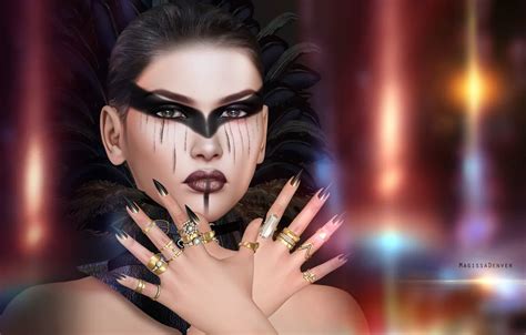 Wallpaper girl, feathers, hands, makeup, nails for mobile and desktop ...