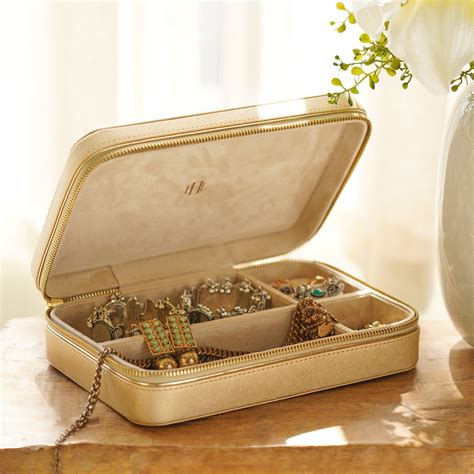 Shop Gold Rectangle Faux Leather Travel Jewellery Box - at Best Price ...