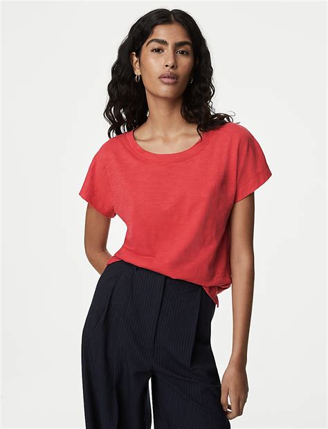 Buy Pure Cotton Everyday Fit Slash Neck T-shirt at Marks & Spencer