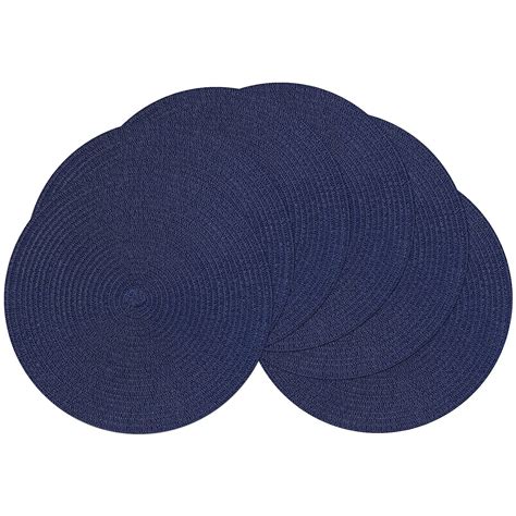 Set of 6 Washable Round Placemats - 15 inch, Cotton Polyester Woven ...