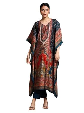 Buy Varanga Women-Zari & Sequin Detailed Ethnic Printed Flared Kaftan ...