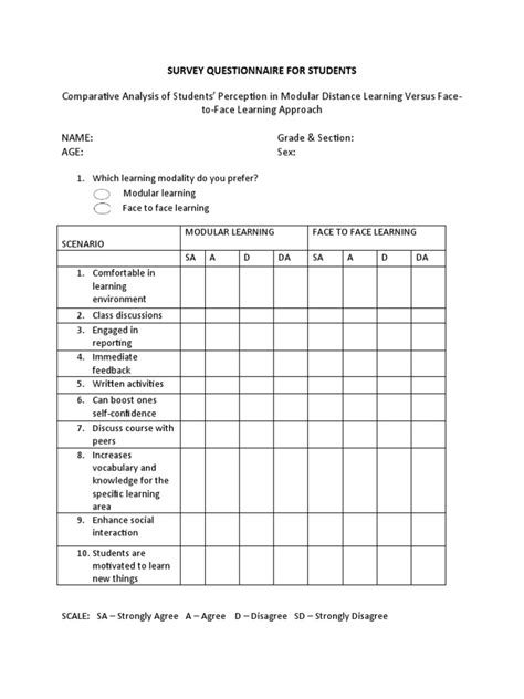 Questionnaire Examples for Students 的图像结果