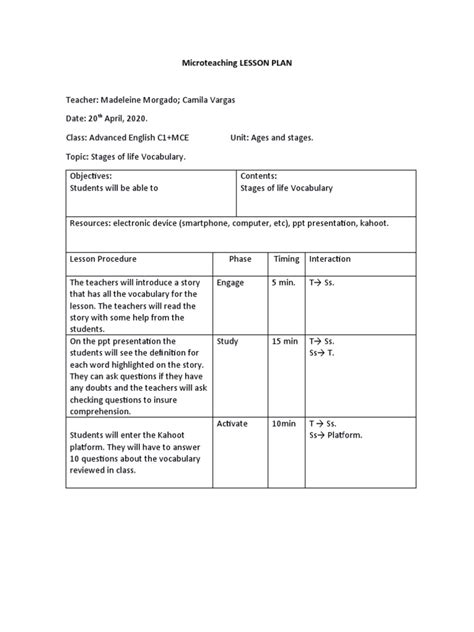 Image result for Microteaching Lesson Plan