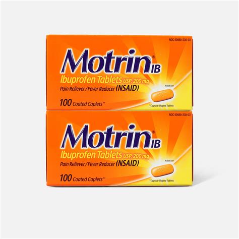 FSA Eligible Motrin IB Ibuprofen Pain Reliever/Fever Reducer, 200 mg, Caplets, 100 ct. (2-Pack ...