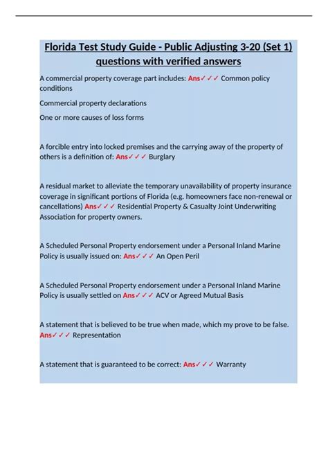 Florida Test Study Guide - Public Adjusting 3-20 (Set 1) questions with ...