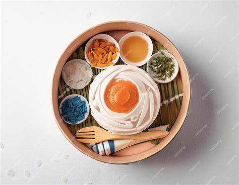 3D illustration showing various traditional elements of Korean culture on a white background ...