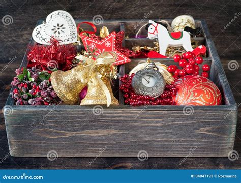 Wooden Box with Christmas Toys and Decorations Stock Image - Image of ...