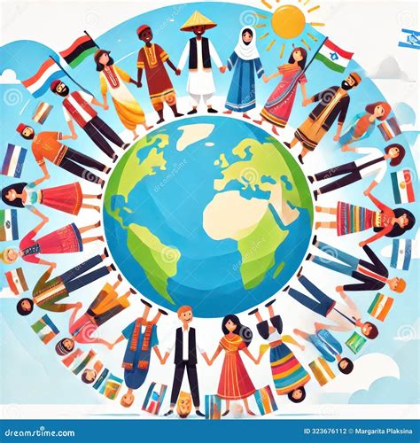 Diverse People in Traditional Attire Holding Hands Around the Globe ...