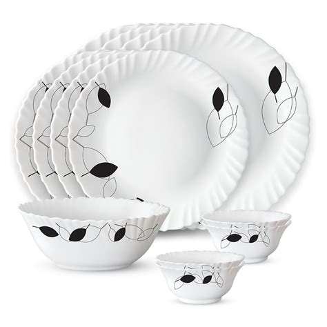 Larah by Borosil Shadow Fluted Series Opalware Dinner Set | 13 Pieces ...