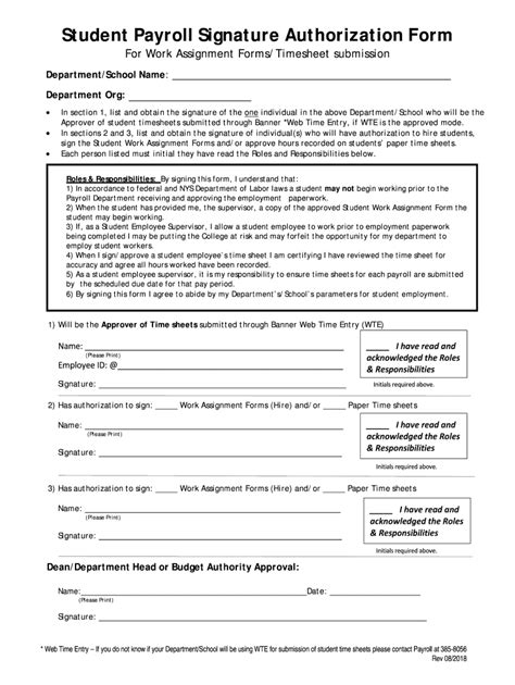 Fillable Online Student Payroll Signature Authorization Form Fax Email ...
