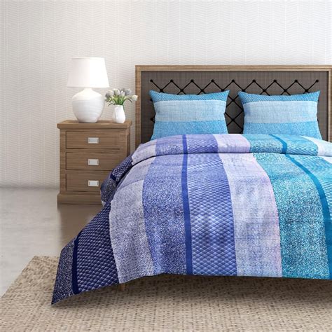 Buy SWAYAM Azure Rhythm Serene Stripe Cotton Queen Bedsheet Set from ...