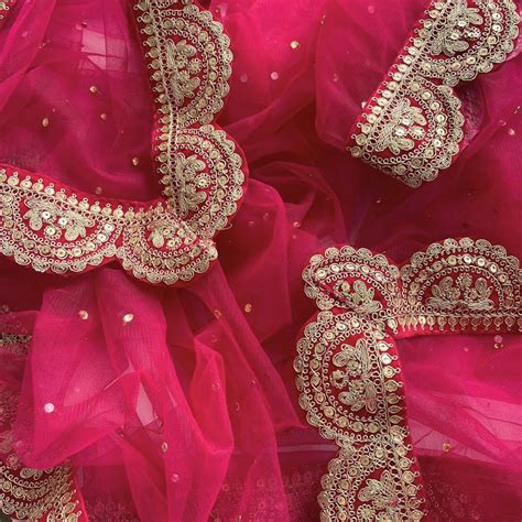 Bridal Saugaat Pink Stone Scalloped Net Dupatta – anokherang