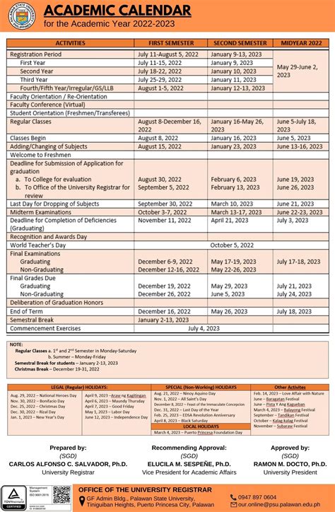 Academic Calendar | Palawan State University