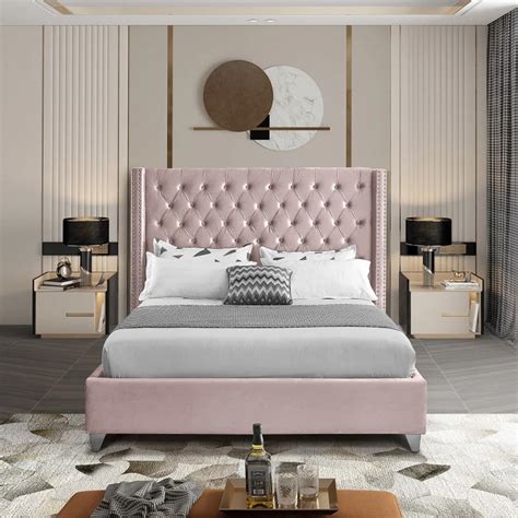Aiden Velvet Bed Frame In Pink Color from AED 1149 | A to Z Furniture