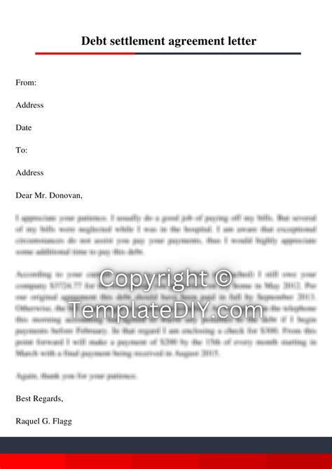 Debt Settlement Agreement Letter Sample with Examples