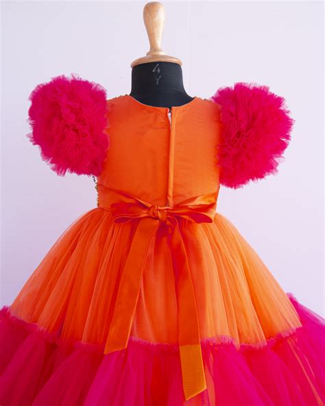 Orange & Rany Pink Combo Heavy Handwork Partywear Flared Ruffles Full ...