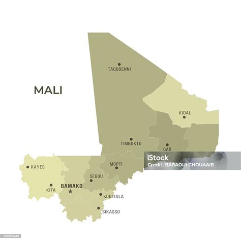 Map Of Mali With Regions Borders And Famous Cities Stock Illustration - Download Image Now ...