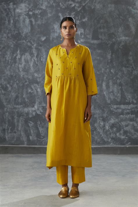 Buy - Corn zari dabka work front panel tunic | Elan Store