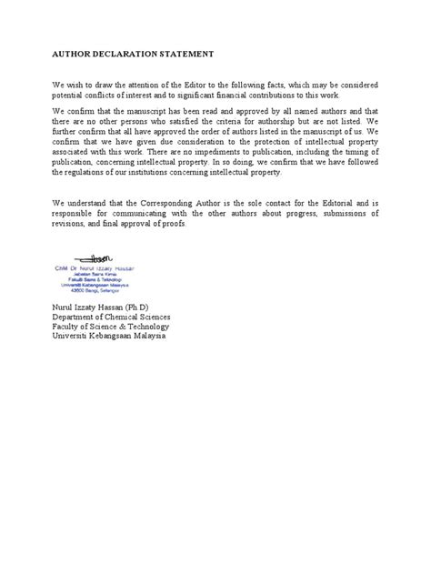 Image result for Author Declaration Example