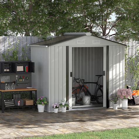 Outsunny 7'x4.3'x6.1' Outdoor Garden Shed w/ Floor Foundation Doors ...