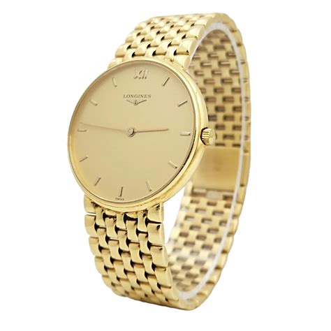 Men's Longines Vintage 34mm Watch with 18K Yellow Gold Band, Gold Dial ...
