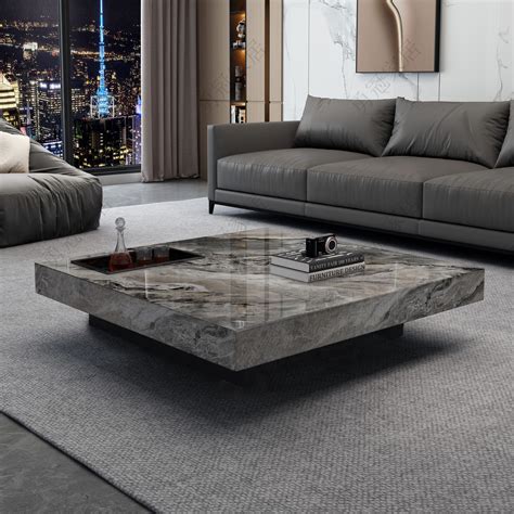 Amazon.com: JASIWAY Luxury Sintered Stone Square Coffee Table with ...