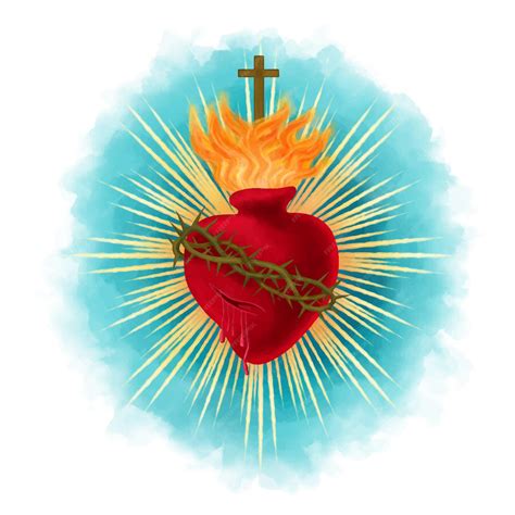 Premium Vector | Sacred Heart of Jesus with rays on aqua color background