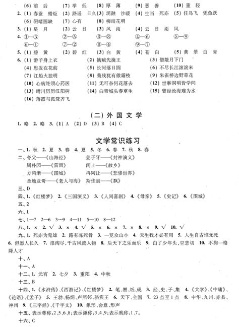 小学语文文学常识相关知识点及练习题答案_公式、知识点_上海奥数网