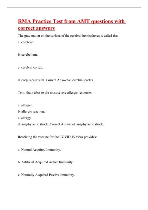 RMA Practice Test from AMT questions with correct answers - RMA - Stuvia US