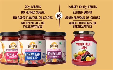 Eatopia Sugar Free Mixed Berry, Strawberry & Mulberry Honey Jam | 100% ...
