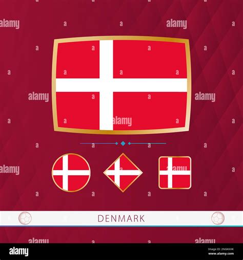 Set of Denmark flags with gold frame for use at sporting events on a ...