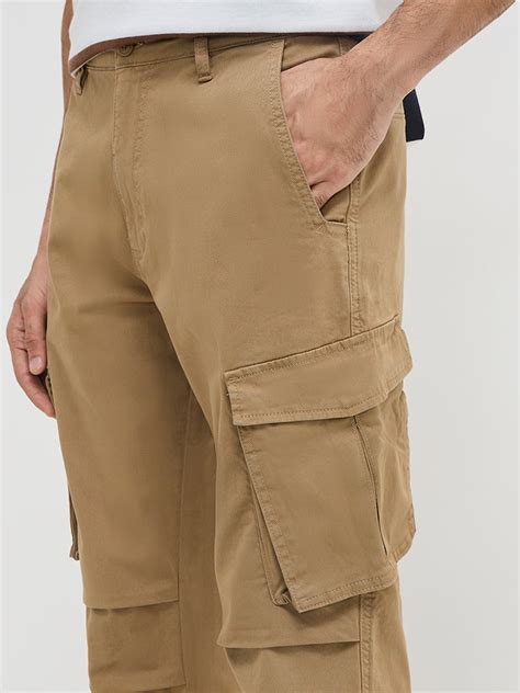 Buy WES Casuals Beige Cargo-Style Relaxed-Fit Mid-Rise Chinos from Westside
