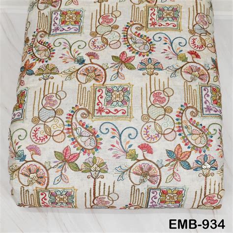 Natural Indian Embroidered Cotton Fabric by the Yard Flex Cotton Embro ...