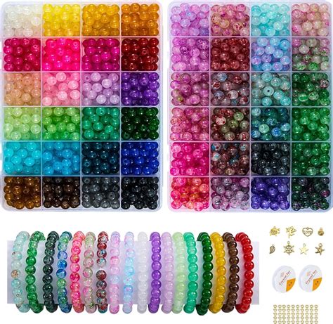 Amazon.com: Glass Beads for Jewelry Making, 1300pcs + 8mm 48 Colors ...
