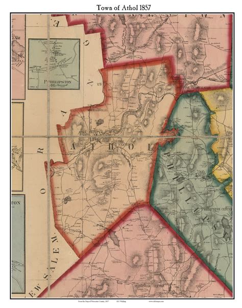Athol, Massachusetts 1857 Old Town Map Custom Print - Worcester Co ...