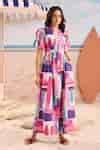 Buy Multi Color Cotton Satin V-neck Sicily Brushstroke Print Maxi Dress ...