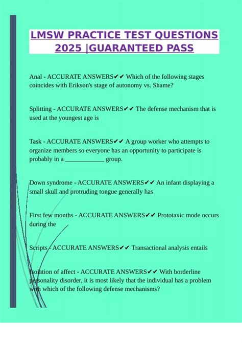 LMSW PRACTICE TEST QUESTIONS 2025 |GUARANTEED PASS - LMSW - Stuvia US