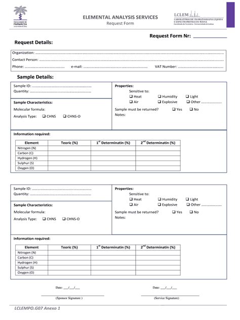 Fillable Online ELEMENTAL ANALYSIS SERVICES Request Form Nr: Request ...