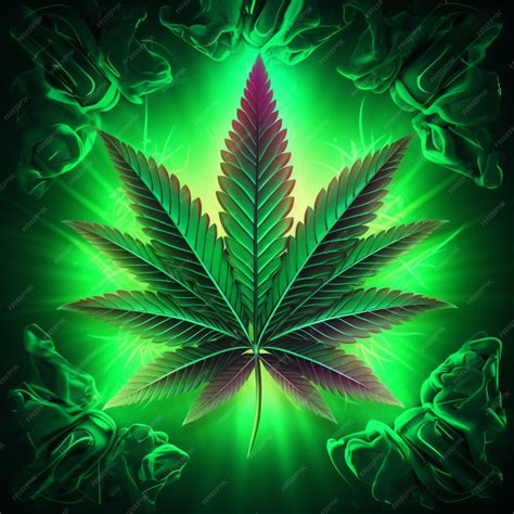 Premium AI Image | a close up of a marijuana leaf with green lights in ...