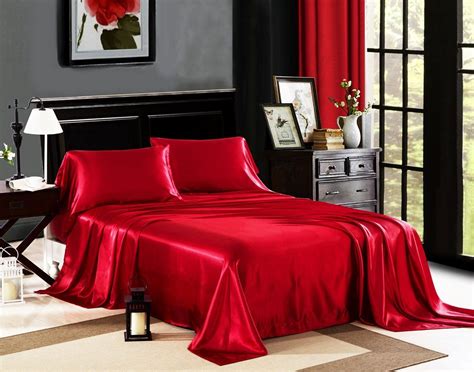 Honeymoon Ultra Silky Soft Satin Queen Bed Sheet Set - Red # ...