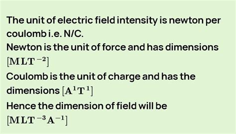 the unit and dimension of electric field intensity are - Brainly.in