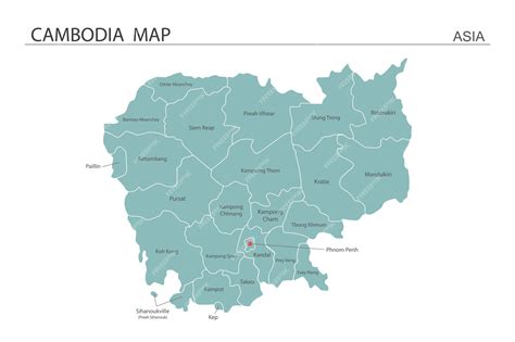 Premium Vector | Cambodia map vector illustration map have all province and mark the capital ...