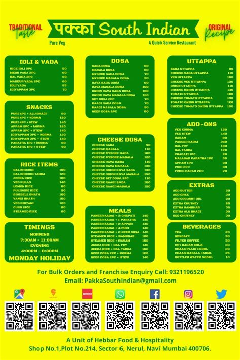 Menu at Pakka South Indian, Navi Mumbai, Shop no.1