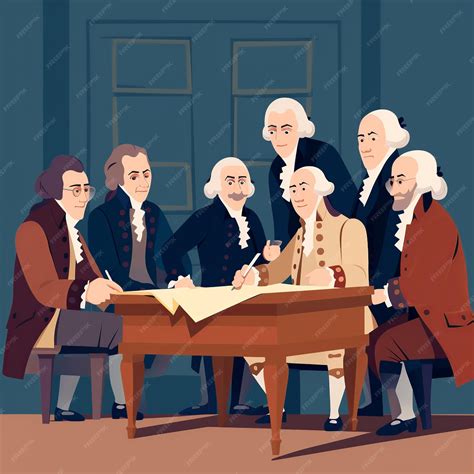 Flat illustration of founding fathers signing declaration of ...