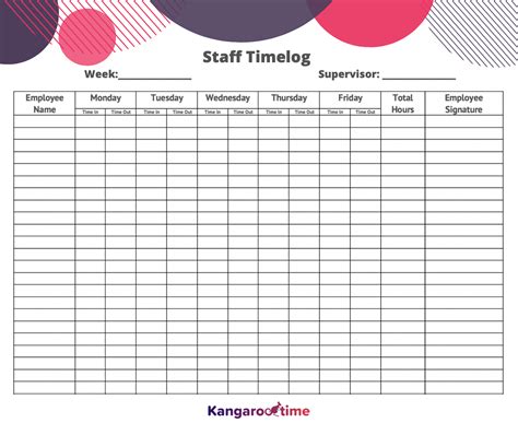 Staff timesheet template for childcare kangarootime – Artofit