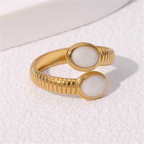 Gem Duo Adjustable Rings – Gold Finish (Black, White, Red) – Eva Jewellery