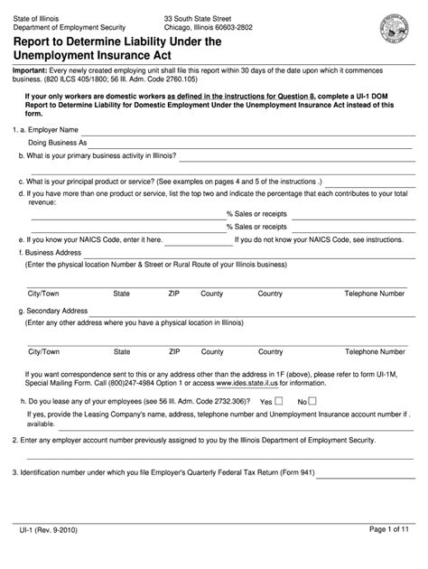 2010 Form IL UI-1 - Blank Fillable Template | Fill Out, Print ...